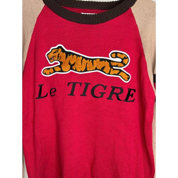 Le Tigre Red Tan Sweater Tiger Patch Mens Size Large or XL Pullover Crewneck New - Picture 2 of 8